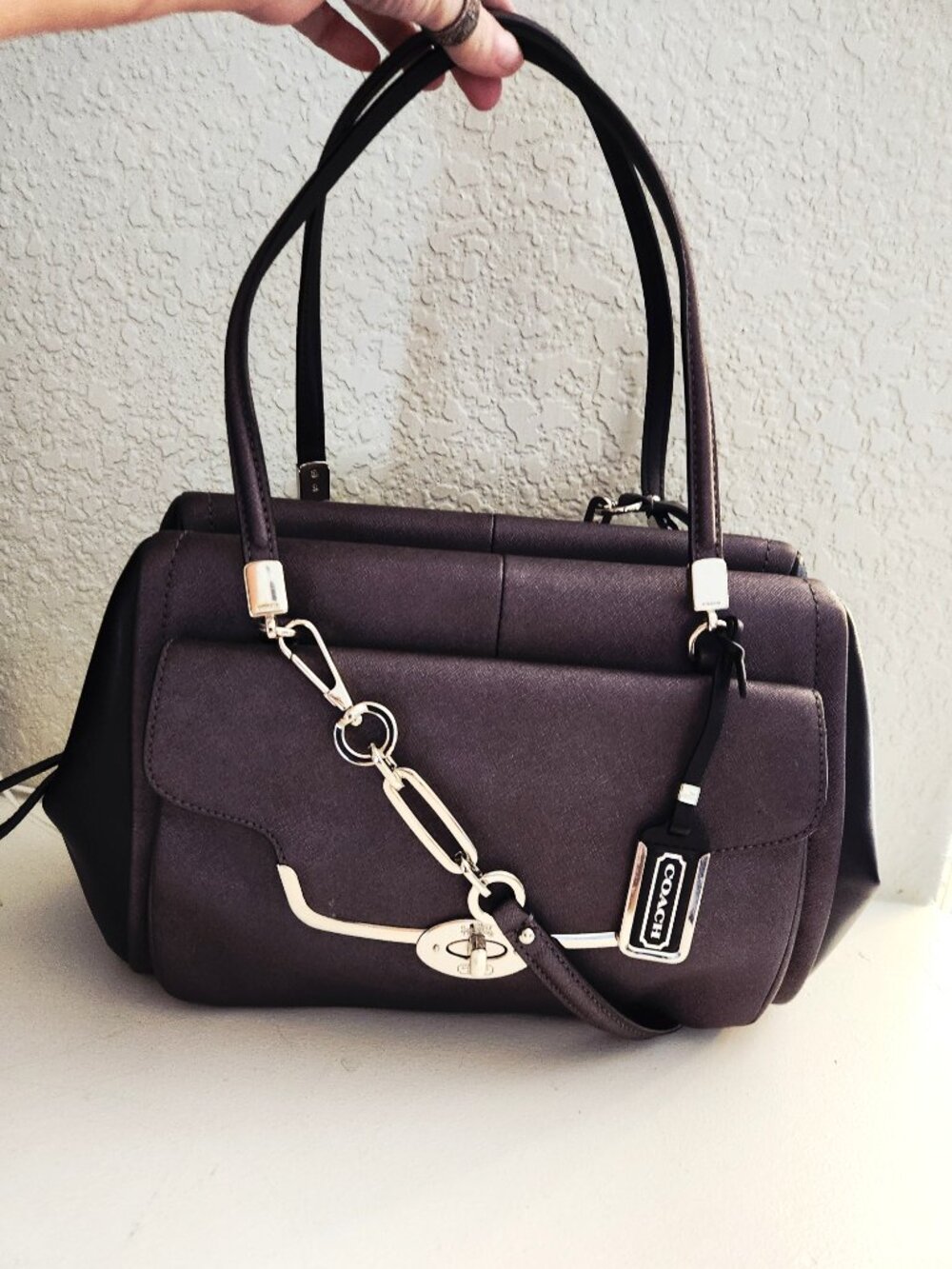 Like New Rare Coach Madison Madeline Metallic Silver & Black Shoulder Bag Purse